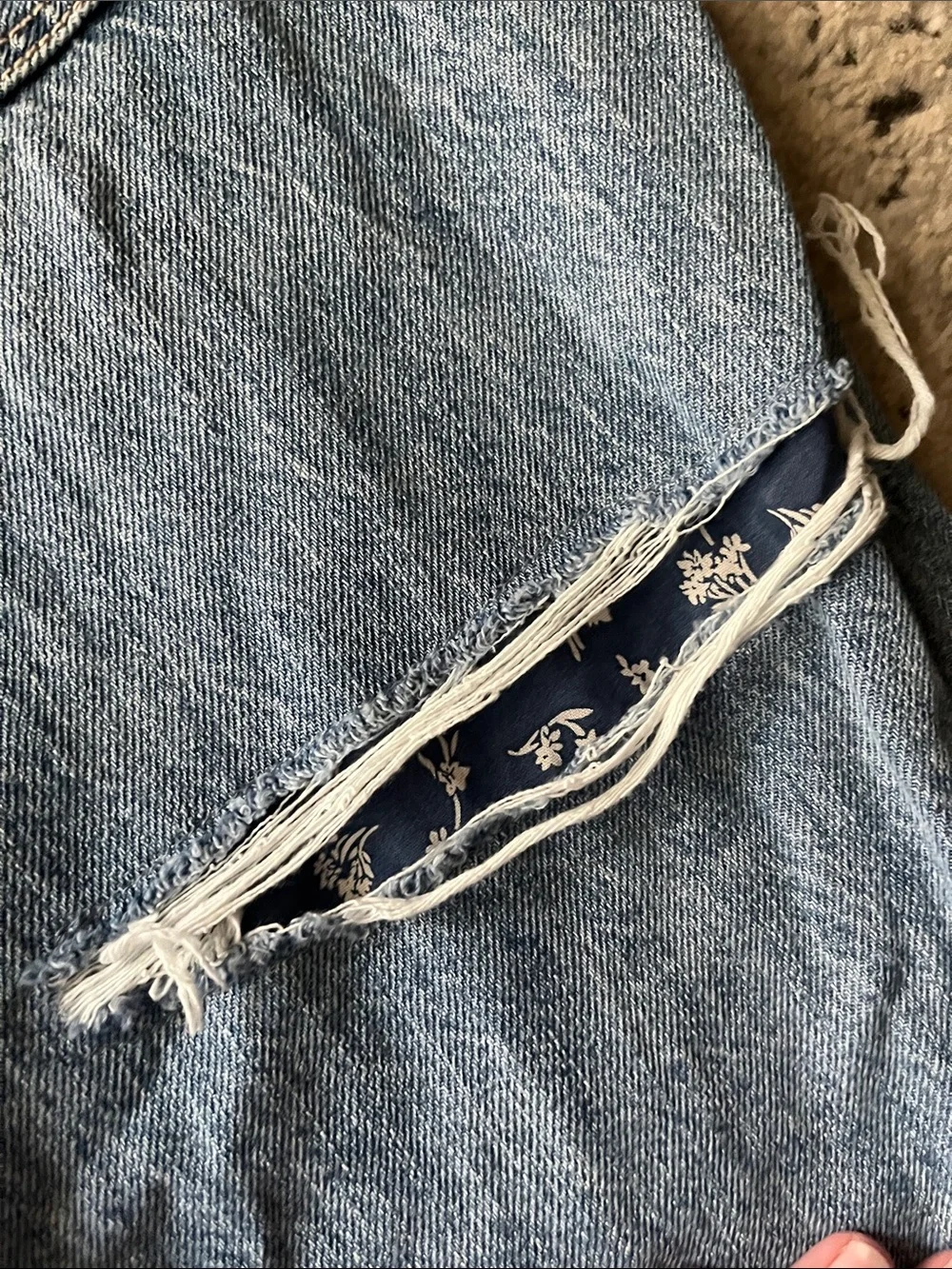 Patched straight leg jeans